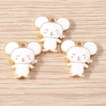 Cute cartoon mouse enamel pendants with gold alloy frame for DIY jewelry making - White (YD1724)