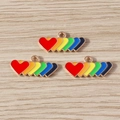 Bunte Regenbogen Emaille Herzanhänger mit Goldrand für DIY Schmuckherstellung Sets - Regenbogen Herz Anhänger(YD1532)