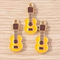 Three creative cartoon guitar pendants with yellow enamel and golden alloy for DIY jewelry - 10 Pieces Pack / Yellow (YD1743huangse)