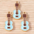 Cartoon guitar alloy enamel pendants in blue and gold finish for DIY jewelry making - 10 Pieces Pack / Blue (YD1743lanse)