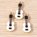 Three creative guitar enamel charms with gold plating and black white finish for DIY jewelry - 10 Pieces Pack / White (YD1743baise)