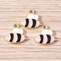 Three cute bee alloy enamel charms in pink and black with golden metal plating - Pink Style (YD1680fense)