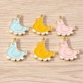 Cartoon chicken enamel charms in blue yellow and pink for DIY jewelry making - Multicolor