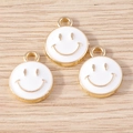 Three white enamel smiley face charms with golden alloy metal finish for DIY jewelry making - 10 Pieces Pack / White