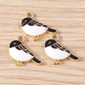 Set of bird enamel charms in black and white finish for DIY jewelry making - Bird Charm (YD1719) / 10 Pieces Pack / Black