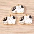 Cute cartoon cat charms for DIY jewelry made of gold alloy and white black enamel - Black (YD1740heise)
