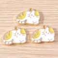 Cute white and yellow enamel cat alloy charms for DIY jewelry making accessories set - Yellow (YD1740huangse)