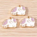 Three cute sleeping cat enamel alloy charms in white and purple for DIY jewelry making - Purple (YD1740zise) / 10 Pieces Pack
