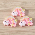 Cute resin rainbow and cloud DIY pendants in pastel colors on a wooden surface - Pink Style (YQ467fense)