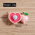 Pink resin peach DIY craft charm with green leaf and pit details, 30mm size - Simulation Peach Section / 10 Pieces Pack
