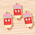 Three cute cartoon pencil enamel alloy pendants with red finish for DIY jewelry crafts - Red Cartoon Pencil Style (YD1831hongse) / 10 Pieces Pack / Red