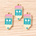 Cute cartoon pencil alloy enamel charms in blue and pink for DIY jewelry making - Blue Cartoon Pencil Style (YD1831lvse) / 10 Pieces Pack / Blue