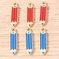 Cute pencil alloy enamel charms for DIY jewelry making in red and blue colors - Multicolor