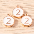 Three rose gold number 2 charms with white enamel inlay for DIY jewelry making - 10 Pieces Pack / White Number 2 (YD1814baise2)