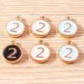 Macro shot of colorful enamel alloy round charms with golden number two for DIY jewelry - 10 Pieces Pack / Mixed Color Number 2 (YD1814hunse2)