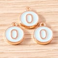 Detail showing rose gold alphabet O pendant with light blue enamel for DIY jewelry - 10 Pieces Pack / Blue Number 0 (YD1814lanse0)
