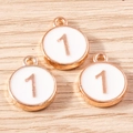 Detailed macro view of white enamel and rose gold number 1 round alloy charms - 10 Pieces Pack / White Number 1 (YD1814baise1)