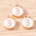 Rose gold round alloy pendants with number three and white enamel for DIY jewelry making - 10 Pieces Pack / White Number 3 (YD1814baise3)