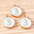 Détail de pendentifs chiffre 3 en or rose et émail bleu pour création de bijoux - Lot de 10 / Rose Chiffre 3 (YD1814fense3)