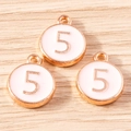 Set of 3 rose gold and white enamel round number 5 charms for DIY jewelry making - 10 Pieces Pack / Pink Number 5 (YD1814fense5)
