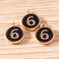 Detail view of round rose gold charms with black enamel and metallic number six - 10 Pieces Pack / Black Number 6 (YD1814heise6)