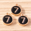 Detail of three black enamel and gold alloy number 7 charms for DIY jewelry making - 10 Pieces Pack / Black Number 7 (YD1814heise7)