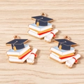 Batch of graduation cap and diploma alloy charms for bouquets and phone straps - 10 Pieces Pack / Stack of Books