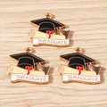 Enamel graduation cap charms with scroll and Graduate banner for DIY jewelry making - 10 Pieces Pack / Certificate