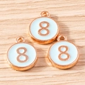Macro detail of three rose gold number 8 pendants with light blue enamel on wood - 10 Pieces Pack / Blue Number 8 (YD1814lanse8)