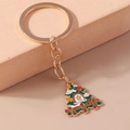 Porte-clés sapin de Noël avec pendentif en émail vert et anneaux métalliques dorés - Sapin de Noël