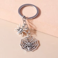 Detail of gothic silver spider and skull web keychain with vintage metal finish - Spider And Spider Web (YZ698)