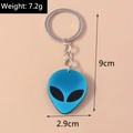 Detail view of punk alien keychain with dimensions 9cm length and 7.2g weight - Blue