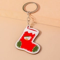Portachiavi natalizio in legno a forma di calza con orsetto e colori vivaci - Calza di Natale