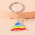 Niedlicher Acryl-Regenbogen-Schlüsselanhänger mit silbernem Ring und buntem Wellenmuster - Trapez Regenbogen