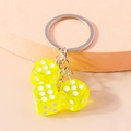 Neon yellow translucent acrylic dice keychain with silver metal ring and chain - Yellow
