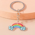 Süßer Regenbogen und lächelnde Wolke Acryl Schlüsselanhänger mit silbernem Ring - Kleine Wolke Regenbogen