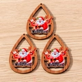 Three wooden water-drop Christmas ornaments with Santa and reindeer on wood background - Santa Claus and Elk (YQ698) / 10 Pieces Pack