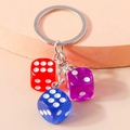 Creative acrylic dice keychain in translucent red, purple and blue with silver metal ring - Purple Blue Red
