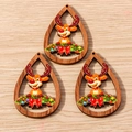 Set of teardrop wooden Christmas ornaments featuring hollow walnut finish and reindeer prints - Hollow Elk (YQ699) / 10 Pieces Pack