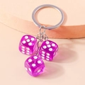 Creative purple transparent acrylic dice keychain with silver metal ring accessory - Purple