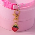 Pink heart print pet collar with a cute strawberry cat enamel pendant and metal clasp - Strawberry Cat Style (PD013)