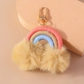 Rainbow woven keychain with pastel tassels and soft pompoms in pink and beige - Yellow