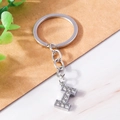 Silver letter I keychain pendant with white rhinestones on marble background - Letter I(YZ408I)