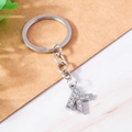 Silver alphabet letter K keychain with sparkling rhinestones and metal link chain - Letter K(YZ408K)