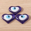 Three heart-shaped evil eye resin pendants with blue glass texture for DIY jewelry making - Heart Shape Style (YQ654) / 5 Pieces