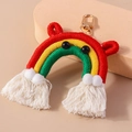 Handgemaakte geweven regenboog sleutelhanger met katoenen kwastjes en gouden sluiting - Kleurrijk