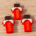 Three realistic resin chocolate charms with CHOCO engraving and silver metal loops for DIY - Simulation Chocolate Style (YD1978)