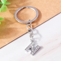 Silver alphabet N keychain pendant with sparkling white rhinestones and a polished finish - Letter N(YZ408N)