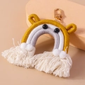 Handmade woven rainbow keychain with bear ears and white tassel in ginger and grey - Brown