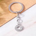 Silver alphabet keychain with a sparkling rhinestone-encrusted round charm pendant - Letter O(YZ408O)